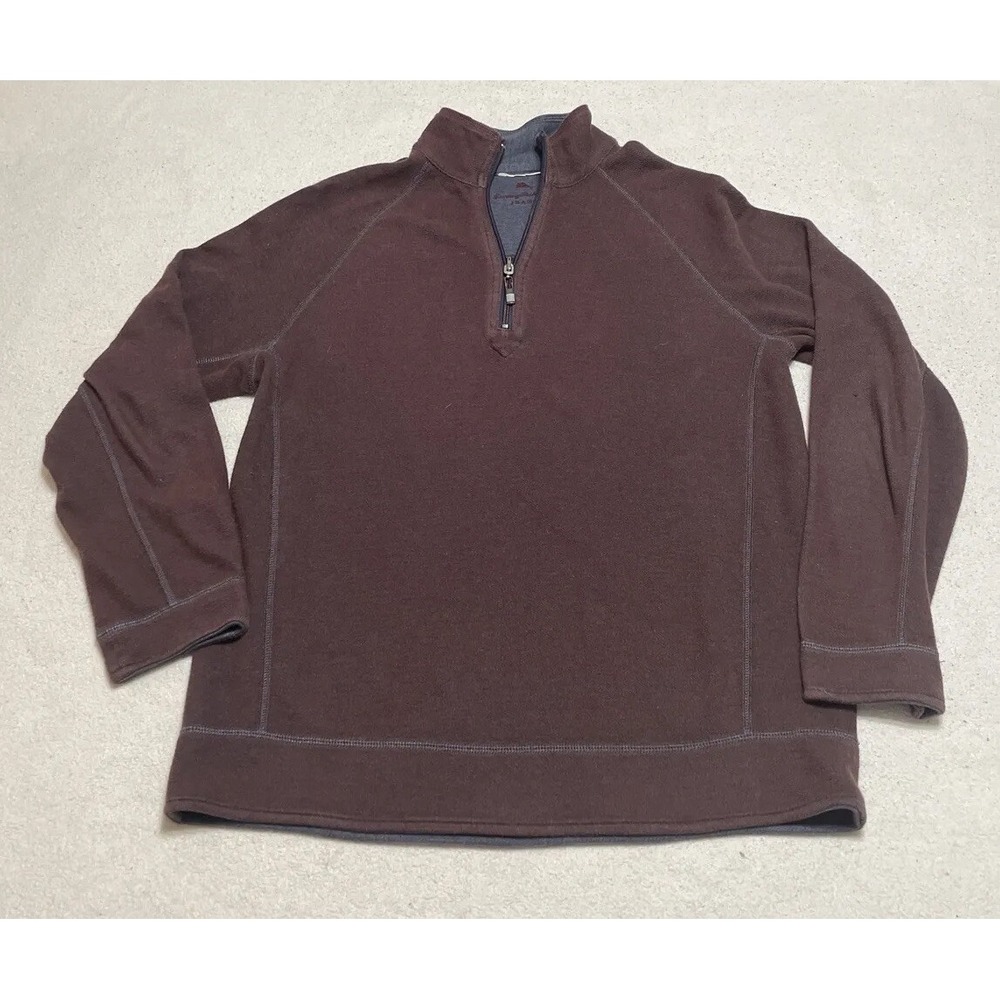 Tommy Bahama Sweater Men's Medium Brown Gray Reversible Long Sleeve Pullover